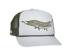 Outdoor hat featuring a unique musky design, perfect for anglers and outdoor enthusiasts. In stock and available to order today.